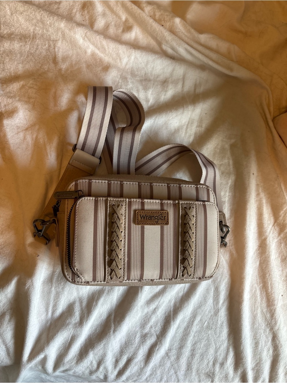 Wrangler Beige and Brown Striped Crossbody Shoulder Bag